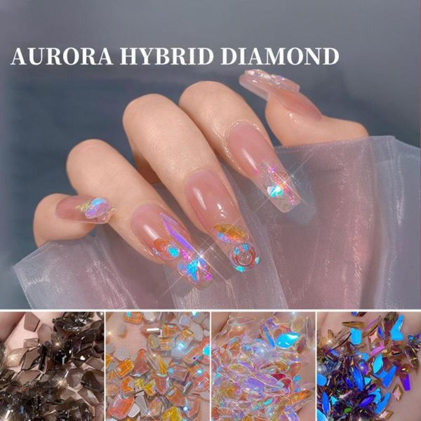 

nail art decorations 50pcs/set rhinestone ornament aurora effect fashion multifunctional mixed shape 3d irregular glass stones for manicure, Silver;gold