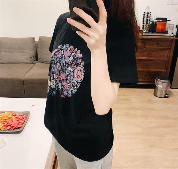

women's t-shirt round neck print short-sleeved, White
