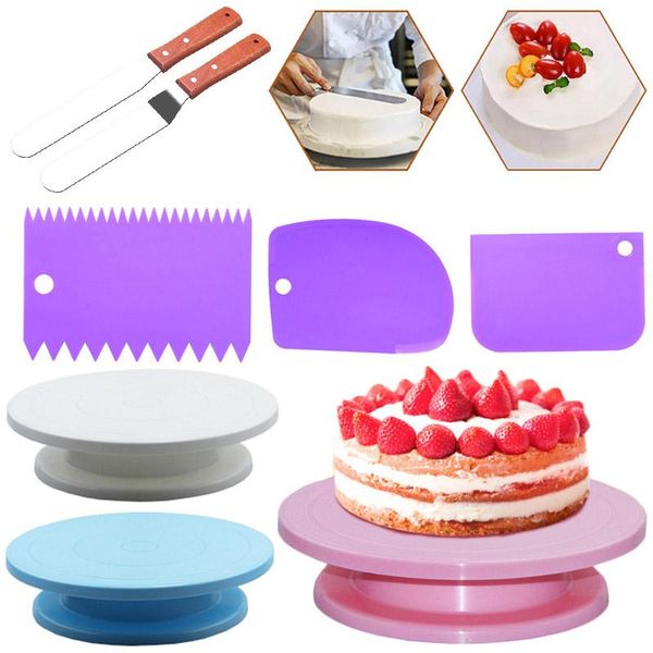 

rotary table pan baking tool diy plastic cake turntable 6pcs/set dough knife cream cakes stand rotating decorating & pastry tools
