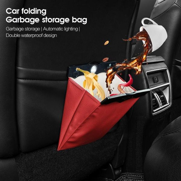 

car organizer garbage bag led trash can double waterproof thickened multi-functional storage box door seat back bin