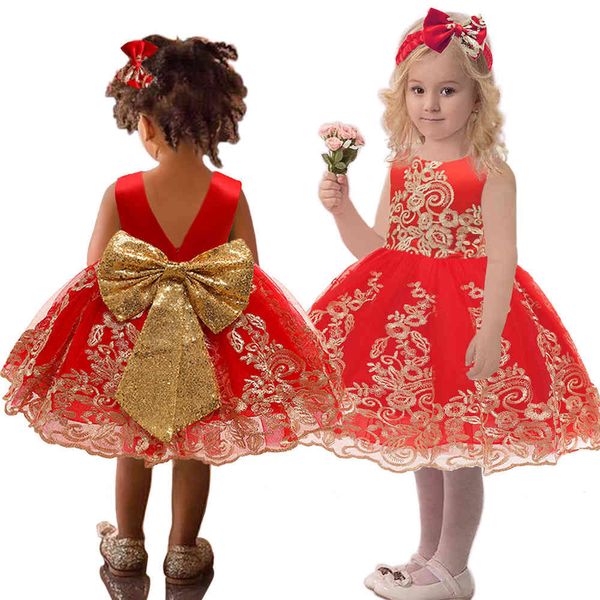 

premium 70% off children's dress red princess bow gold lace fluffy, White
