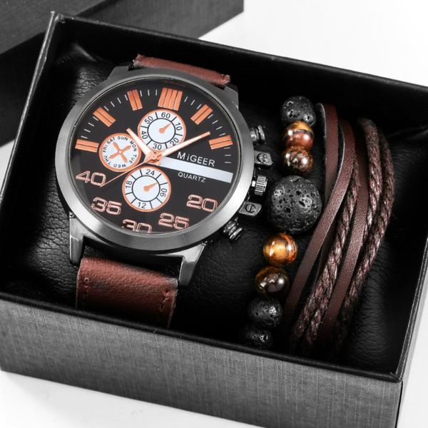 

wristwatches fashion luxury black watch bracelets set generous men's quartz wristwatch gifts for friend birthday gift, Slivery;brown