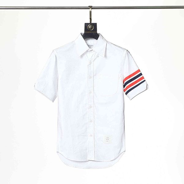 

design clothing bruntb new woven stripe color blocking short sleeve shirt, White;black