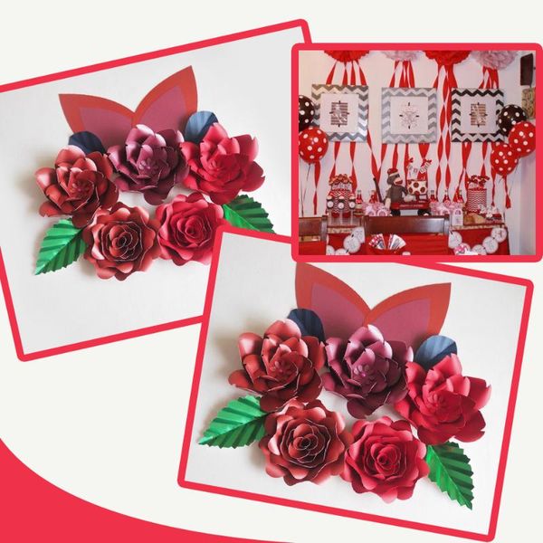 

large giant paper flowers rose fleurs backdrops 5pcs+ 4 leaves +2 ears for baby shower nursery kid's birthday video tutorial decorative