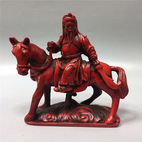

china old beijing old goods red coral carving character immediately god of wealth statue, Brown