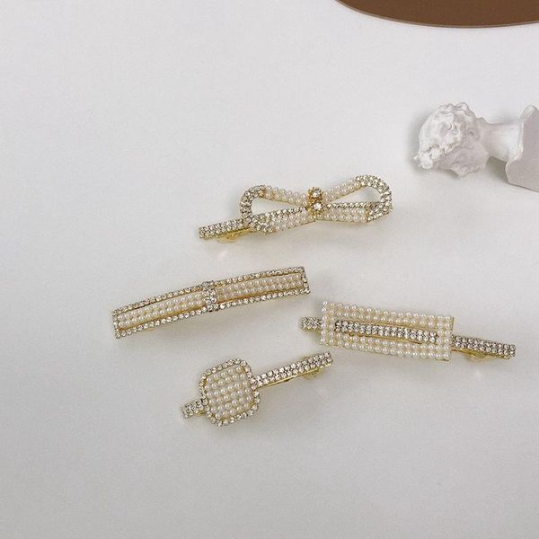 

korea vintage imitation pearl rhinestone geometric hair clips for women girls party hairpins accessories & barrettes, Golden;silver
