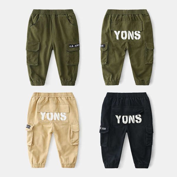 

baby cargo pants spring kid's clothes children's letter trousers big pocket elastic long for boys 2-7-9-10 years 210529, Blue