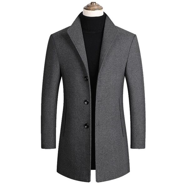 

men's wool & blends solid color classic coat man casual windbreaker long slim fit trench winter cashmere jacket autumn, Black
