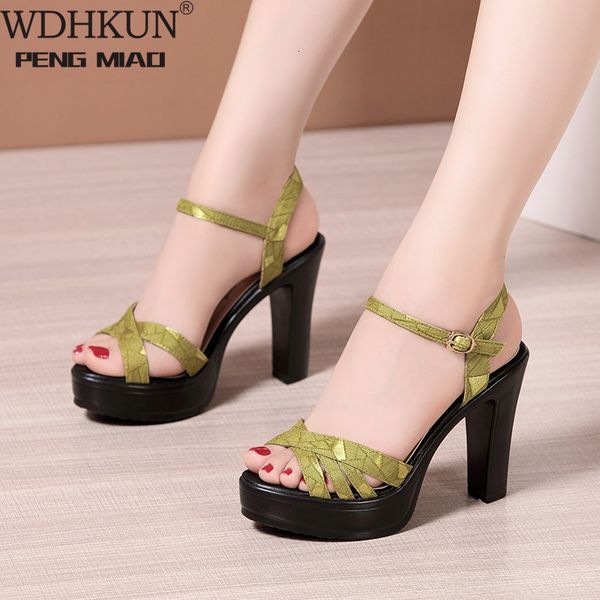 

sandals 2021 platform block heel shoes woman summer open head high heels ladies office party big size 9kbf, Black