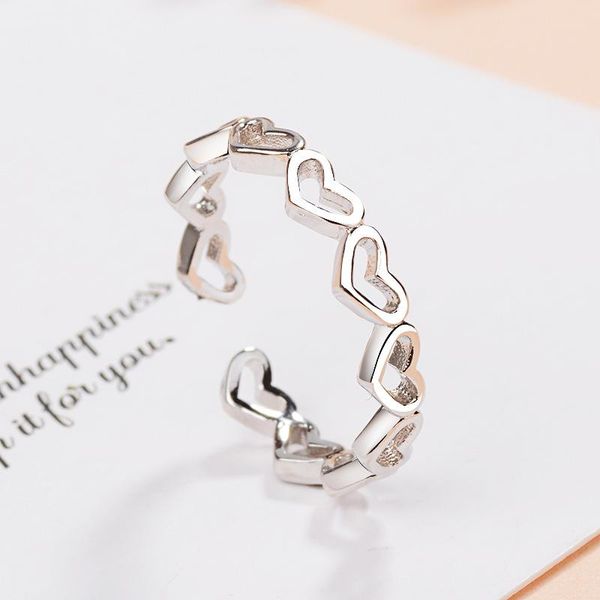 

wedding rings silver color opening adjustable hollow love heart minimalist fashion for women party office jewelry stylish girl accessory, Slivery;golden