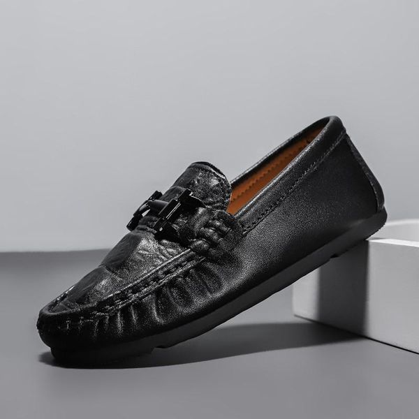 

athletic & outdoor leather shoes for kids hard-wearing spring and autumn moccasins white childrens boy casual slip on, Black