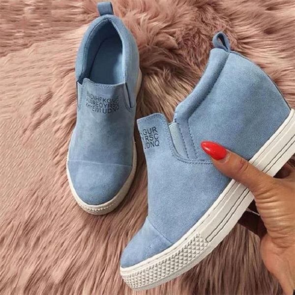 

boots ankle for women spring autumn height increasing wedges ladies shoes big size platform casual short zapatos mujer, Black