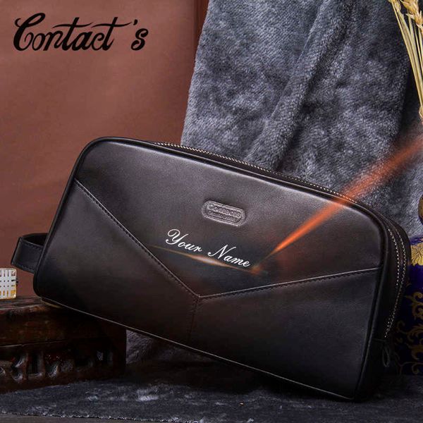 

contact's genuine leather men's cosmetic bags case travel organizer men toiletry bag luxury brand makeup bags large capacity 21072