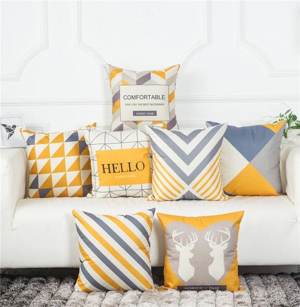 

cushion/decorative pillow yellow geometric pillowcase45x45 cotton linen cushion cover sofa cushions decorative throw pillows nordic home dec