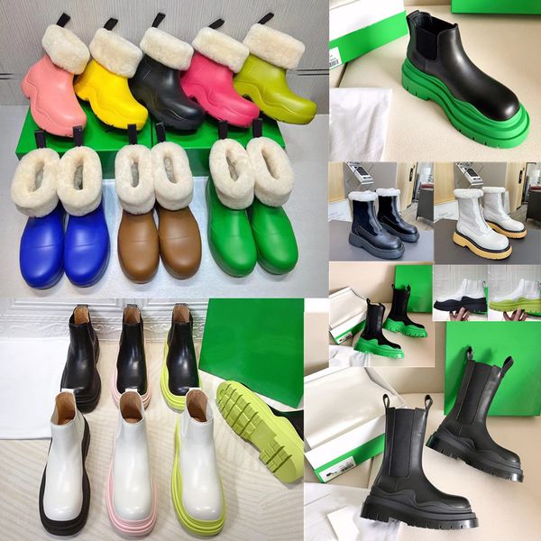 

2021 luxury women flash tire boots genuine leatherautumn and winter knee half boot wavy oversized rubber round toe platform calf leather pul, Black