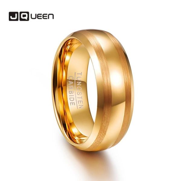 

wedding rings jqueen men's 8mm tungsten carbide ring gold color domed beveled edge brushed lines band size 7 to 12, Slivery;golden