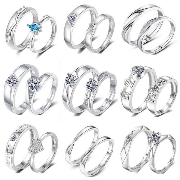 

925 silver wedding rings adjustable opening men women a pair rings lover anniversary jewelry engaged gift, Slivery;golden