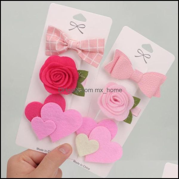 Haare Aessories Baby, Kinder Mutterschaft 3pcs/Set Blumen -Bowknot -Clips für niedliche Mädchen handgeschlagen Filzhaarpins Boutique Barrettes Kopfbedeckung Drop D.