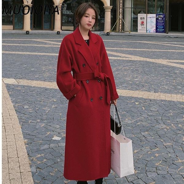 

women's wool & blends korea women spring autumn black loose long coat jacket belt woolen overcoat windbreaker female cardigan outerwear