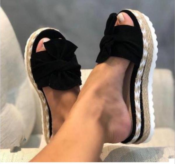 

sandals women bowknot slippers 2021 summer casual beach slip on platform shoes ladies dress party peep toe female, Black