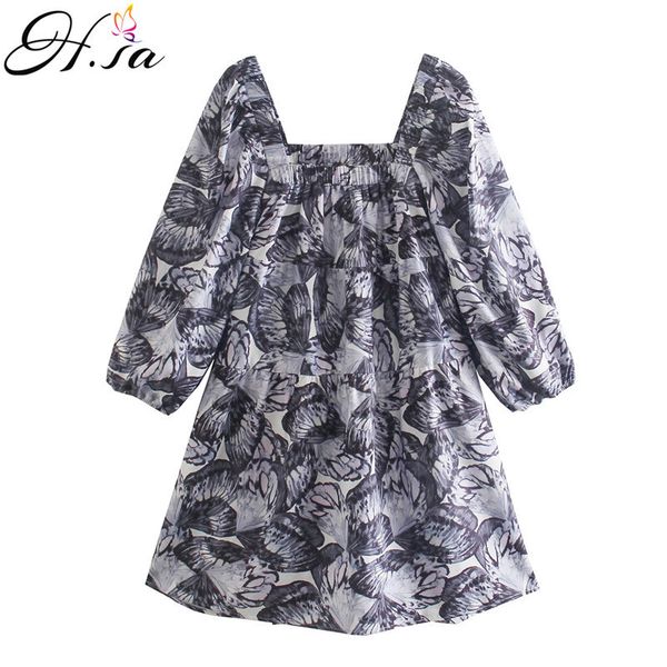 

h.sa european fashion spring summer women pleated dresses puff sleeve slash neck sweet butterfly dress 210417, Black;gray