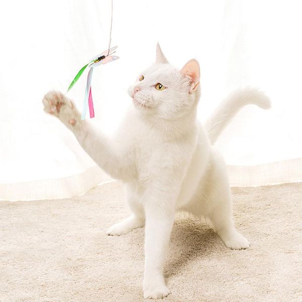 

cat toys colorful butterfly pet supplies retractable teaser automatic electric toy training accessory 360 rotating scratch resistant