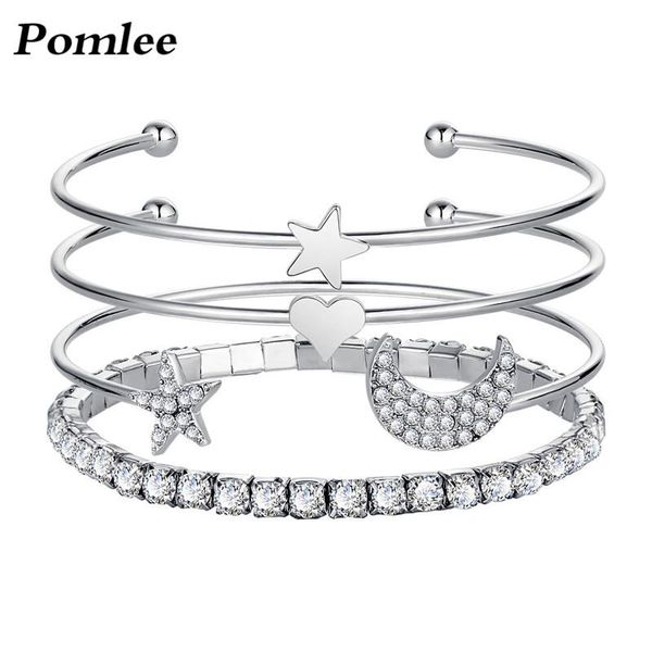 

pomlee fashion moon and star charm bracelets bangles for women wedding love heart statement jewelry gift wholesale bangle, Black