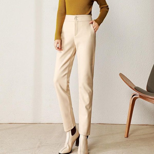 

women's pants & capris zhisilao vintage woolen straight high waist women elegant solid office lady thicken trousers mujer autumn 2021, Black;white