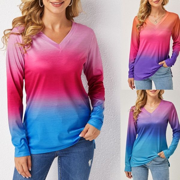 

ombre long sleeve v neck t shirt, White
