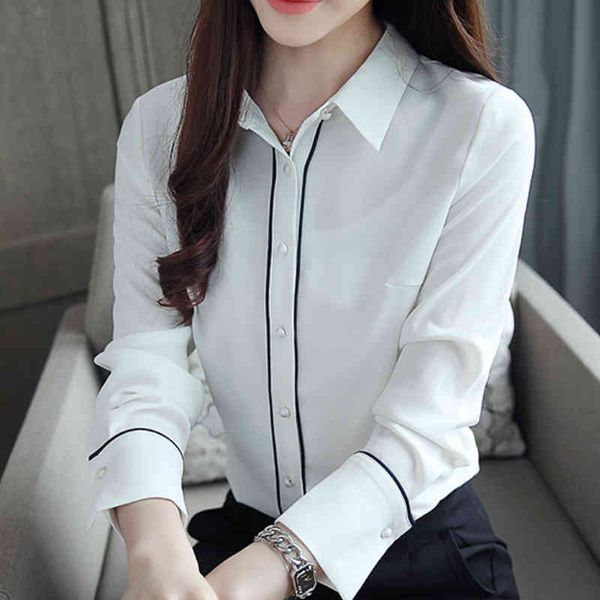 

blouses woman turn down collar office ladies white blouse women long sleeve chiffon blouse women shirts b713 210426