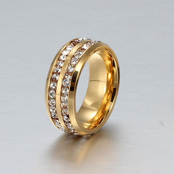 

wedding rings 2021 gold black color crystal ring for women men two rows female fashion stainless steel jewelry, Slivery;golden