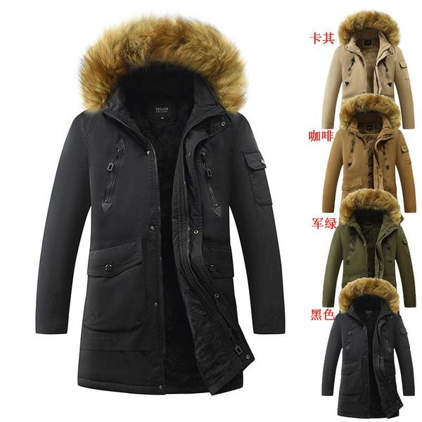 

men's jackets winter cotton clothes with zipper decoration on both sides, plush and thickened large hooded, Black;brown