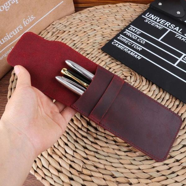 

pencil bags retro faux leather handmade pen holder pouch protective sleeve cover
