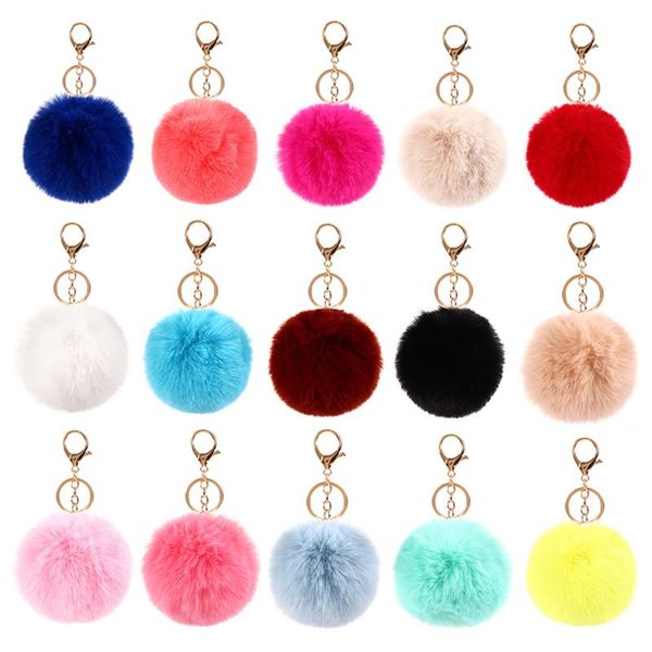 

keychains keychain for bags black pompom faux fur ball crystal letters key rings holder trendy jewelry bag charm gift, Silver