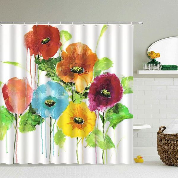 

colorful flower 3d shower curtains bathroom curtain with hooks waterproof decoration 180x240cm polyester cloth bath screen