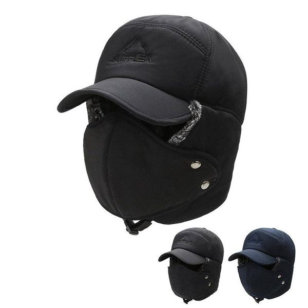 

cycling caps & masks men winter thermal warm bomber hats women ear flap face mouth cover windproof ski cap thicken sport, Black