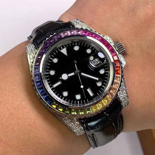 Klassische Herrenuhren, 40 mm, automatische mechanische Armbanduhr, Regenbogen-Lünette, Business-Armbanduhren, Montre-De-Luxe-Uhr für Männer, Geschenke