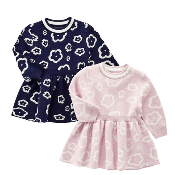 

girls sweater 0-3yrs winter baby girl knitted dress flower print warm born dresses toddler autumn clothing outfits 210417, Red;yellow