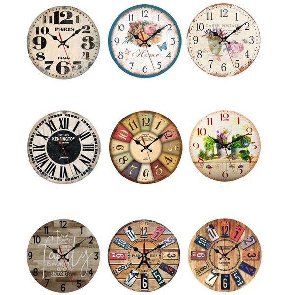 

wall clocks 12inch european style wooden clock creative retro round shape silent non ticking for farmhouse home living room decor
