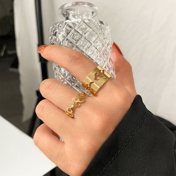

punk metal geometry wide ring for women fashion rock hip hop gold silver geometric joint ring charm jewelry gift, Golden;silver