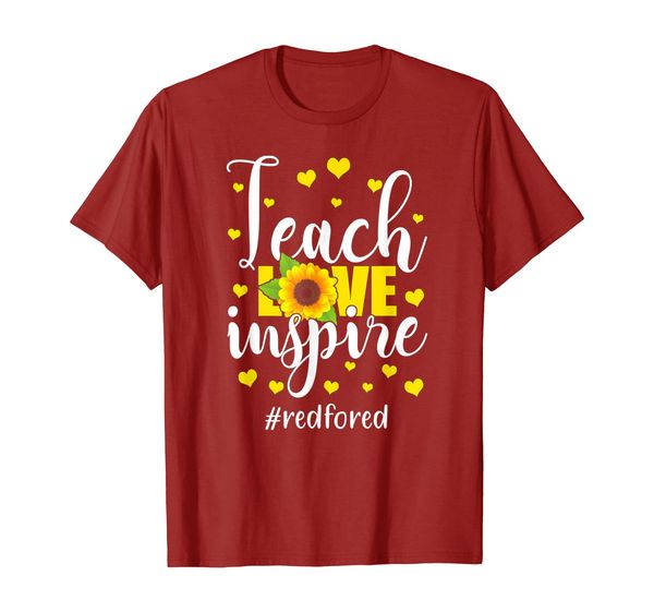 

teach love inspire red for ed sunflower, teacher t-shirt, White;black