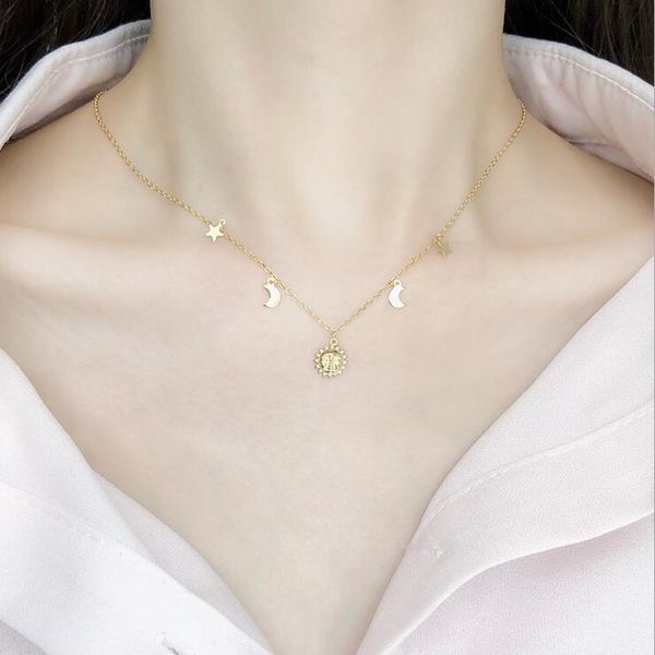 

sun moon star plating chain necklace for women simple jewelry chains, Silver