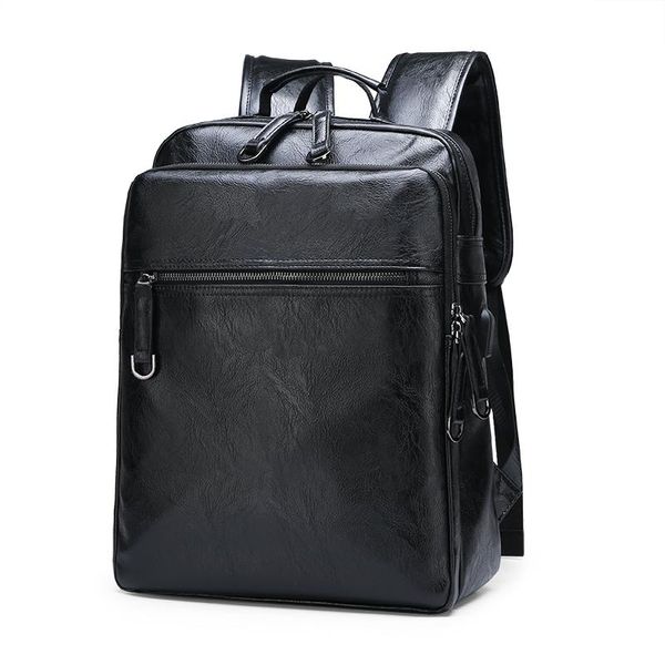 

backpack fashion men pu big capacity travel external usb charge waterproof leather male school bag