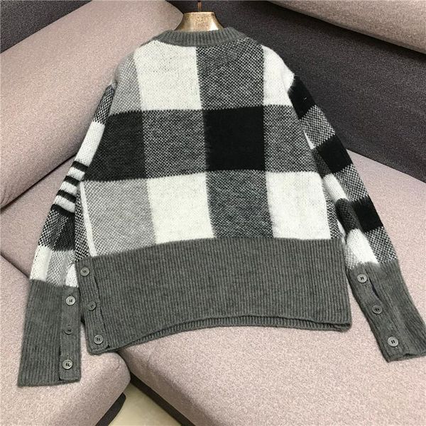 

women's sweaters luxury designer brand knitted pullovers for women vintage o neck plaid mohair loose sweater, White;black