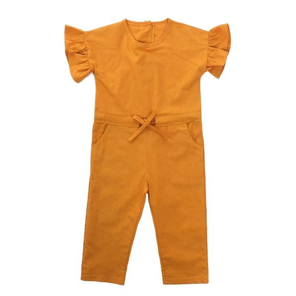 

clothing sets kid girl clothes jumpsuit summer solid button short sleeve flare romper, White