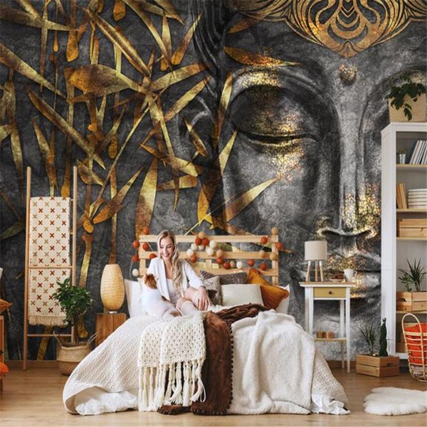 

wallpapers milofi custom 3d wallpaper mural retro abstract buddha art light luxury living room bedroom background wall decoration painting