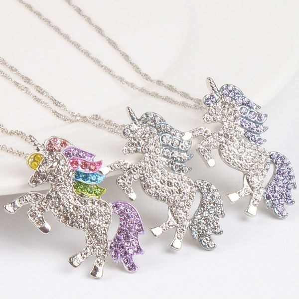 

kids and women necklace colorful unicorn diamond pendant necklace children sweater chain jewellery accessories spring caps for boys, Red;brown