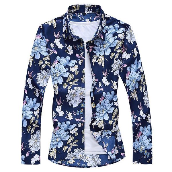 

men's casual shirts summer dress shirt clothing long sleeve floral blouse men slim fit social hawaiian flower, White;black
