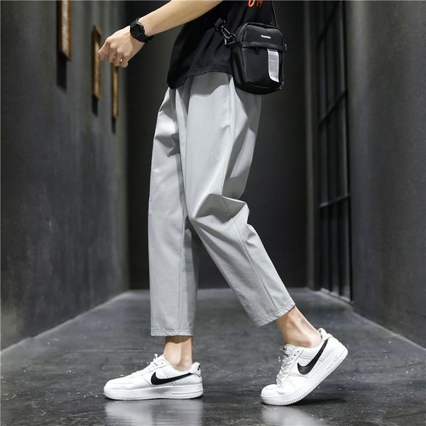 

men's pants trousers 2021 summer thin section fashion trend straight loose ice silk quick-drying casual sports nine-point, Black