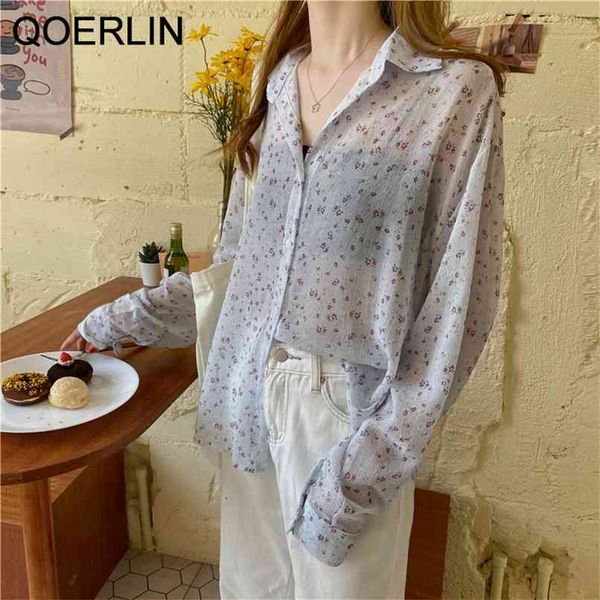 

see through sunscreen shirts girls summer floral long sleeve lightweight perspective retro 210601, White
